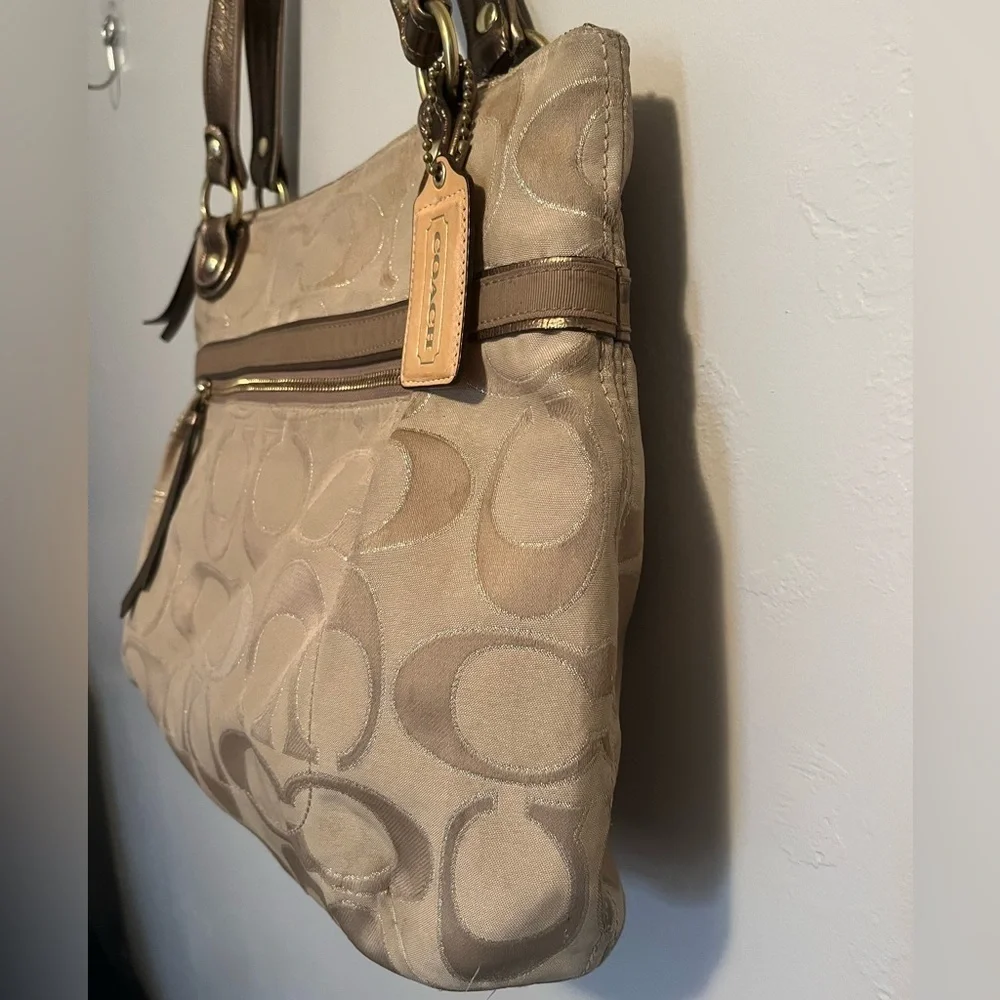 Coach Tan Signature Tote Bag Classic C Monogrammed Fabric
